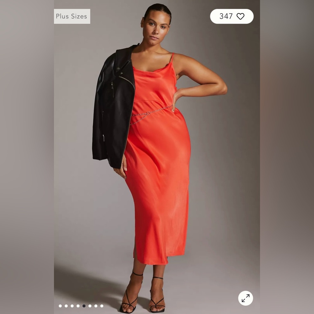 ANTHROPOLOGIE ELYSE SLIP DRESS, ORANGE, SIZE 1X. NWT.